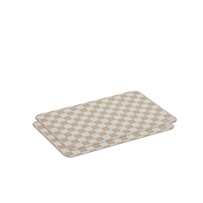 Two Oven Mats with a beige and white checkerboard pattern are stacked slightly offset on a plain white background.