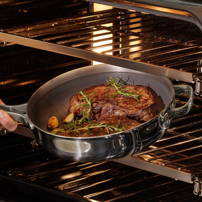 cooking steak in oven in chrome titanium always pan pro non toxic frying pan
