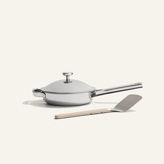 chrome titanium mini always pan pro non toxic frying pan with stainless steel spatula