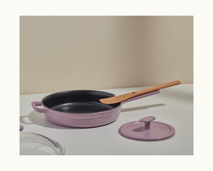 Purple Grill Press paired with purple Cast Iron Always Pan